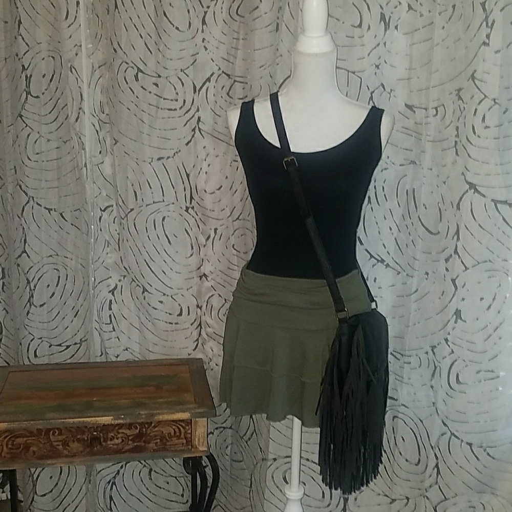 Olive Green Layered ruffle Skirt